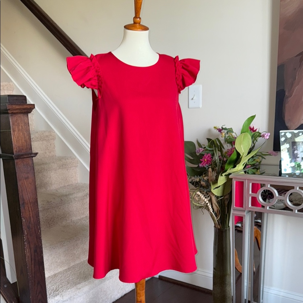 SHEIN Red Ruffled A-Line Dress